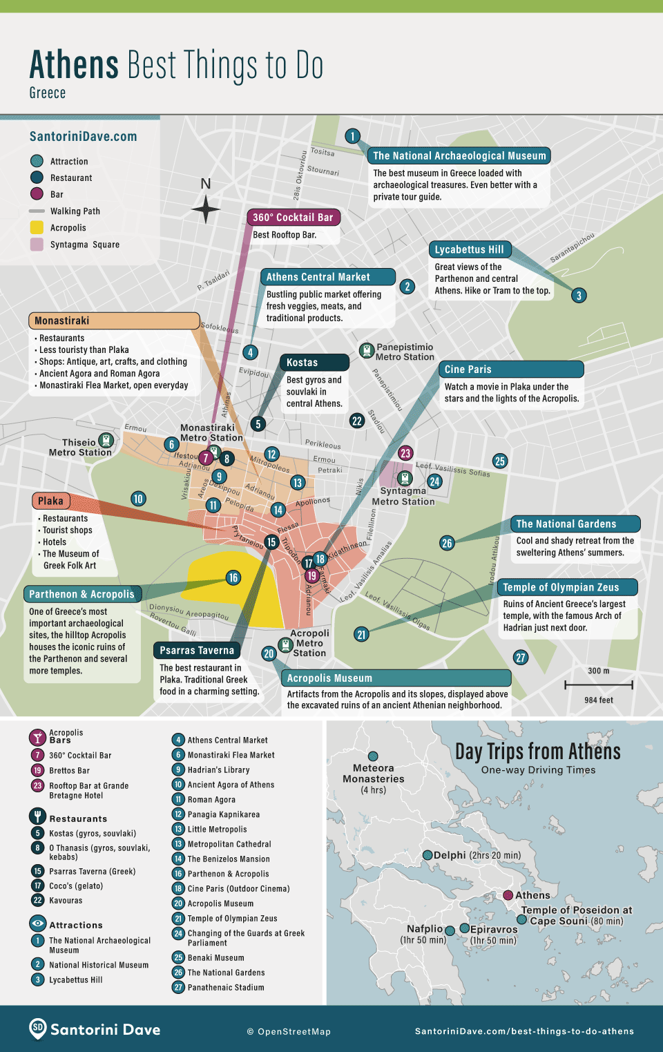 Map of the best things to do in Central Athens, Greece.