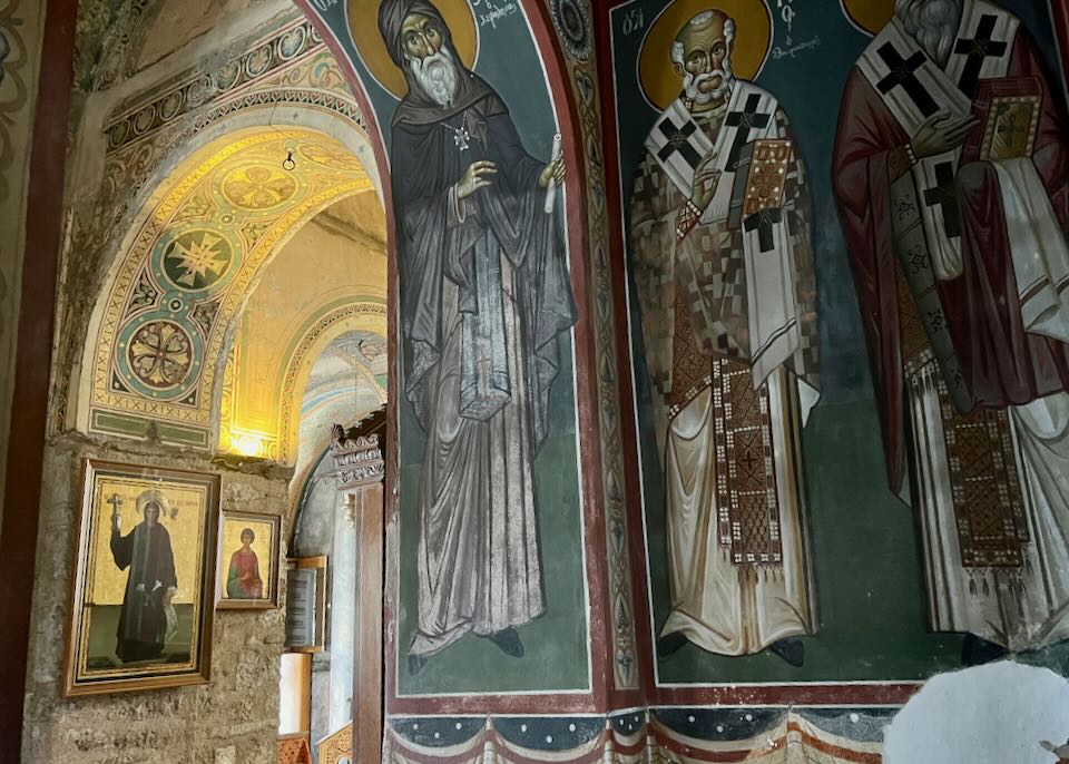 Painted walls and archways in a Greek Orthodox church