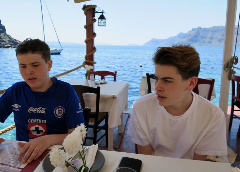 My children at a Santorini restaurant.