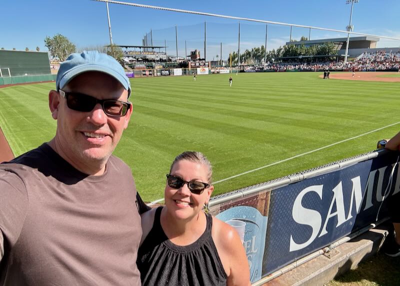 My wife and I at Cactus League game in Scottsdale.