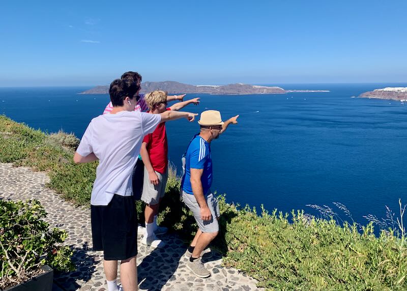My family and friends on the Santorini caldera walk.