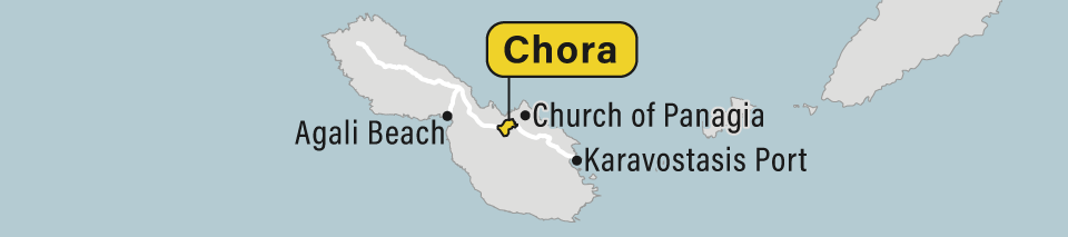 A map showing the Chora on Folegandros island.