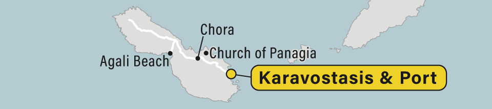 A map showing Karavostasis and its port on Folegandros island.