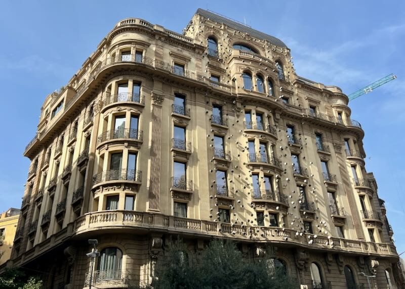 Ornate hotel building in Barcelona on a sunny day