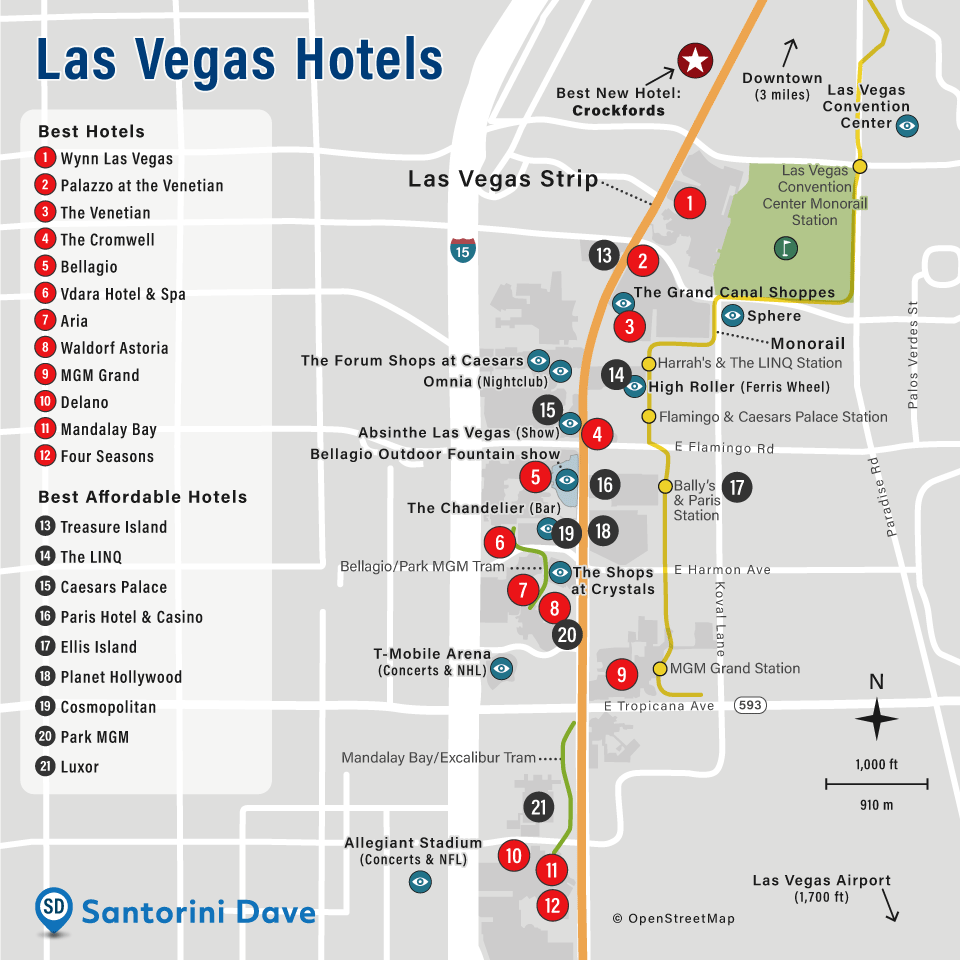 Map of resorts and hotels in Las Vegas.
