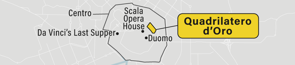 A map showing the Quadrilatero neighborhood in Milan, Italy.