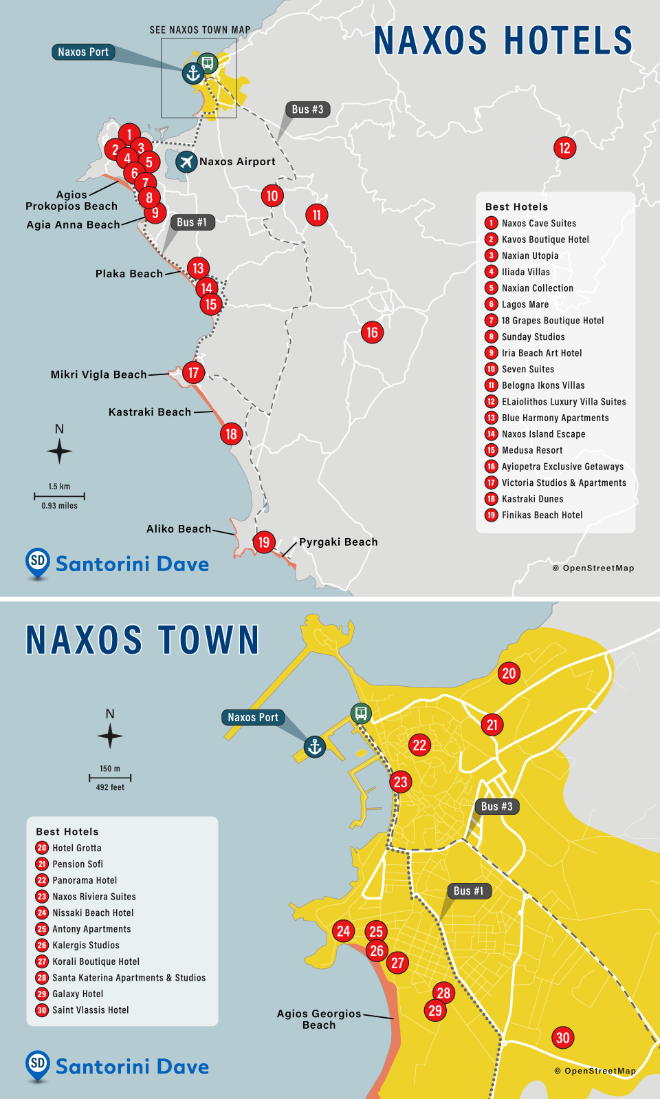 Map of Naxos Hotels and Beach Resorts