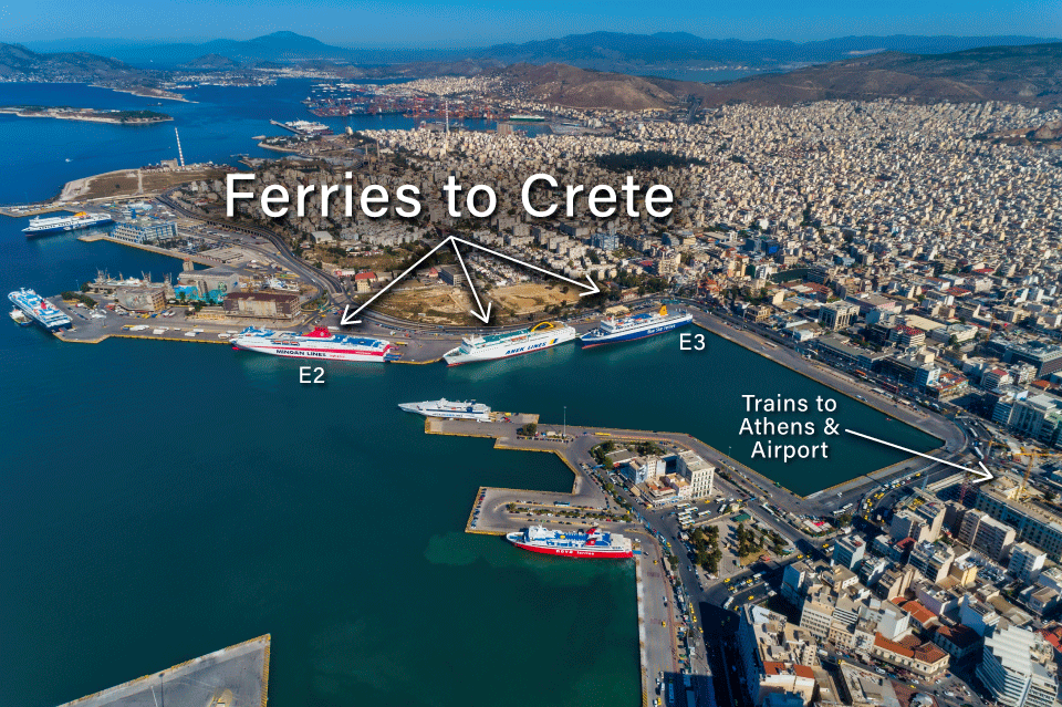 Ferries from Piraeus to Chania and Heraklio.