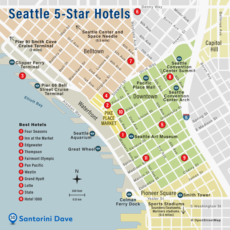 Map of Seattle 5-star Hotels.