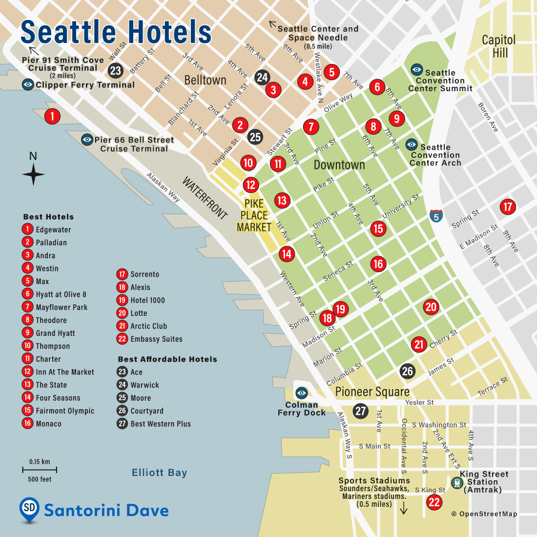 Hotel Map of Downtown Seattle.