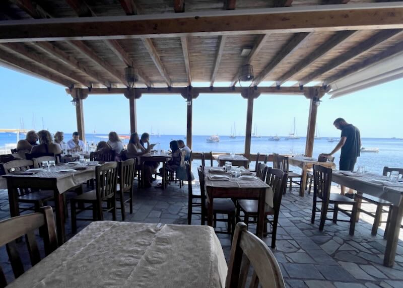 Beach restaurant in Santorini.