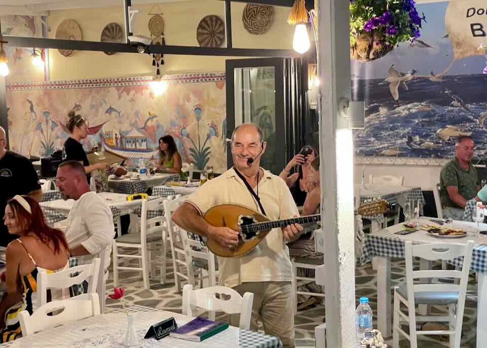 Greek music and Greek dancing in Santorini.