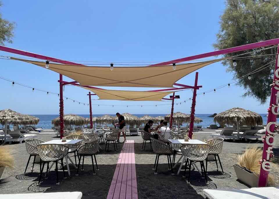 Cafe at Santorini beach.