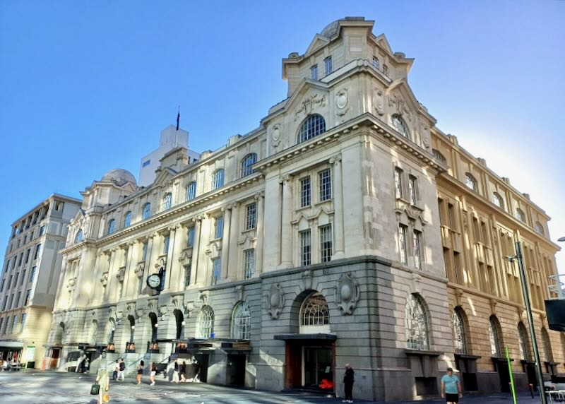 A large older building.