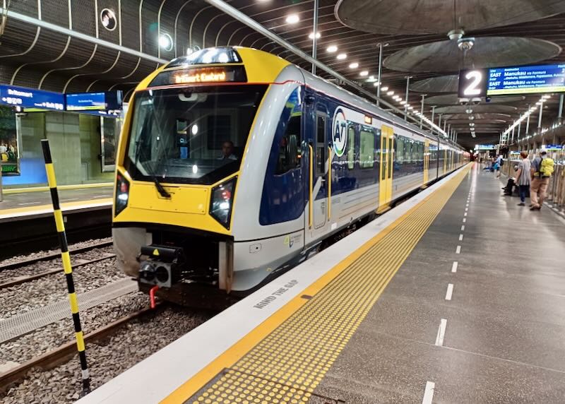 A train is parked in a station.