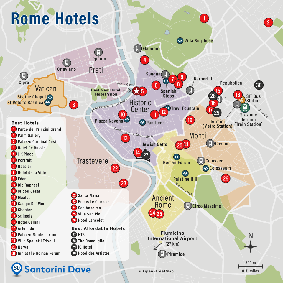 Map of Rome Hotels and Neighborhoods