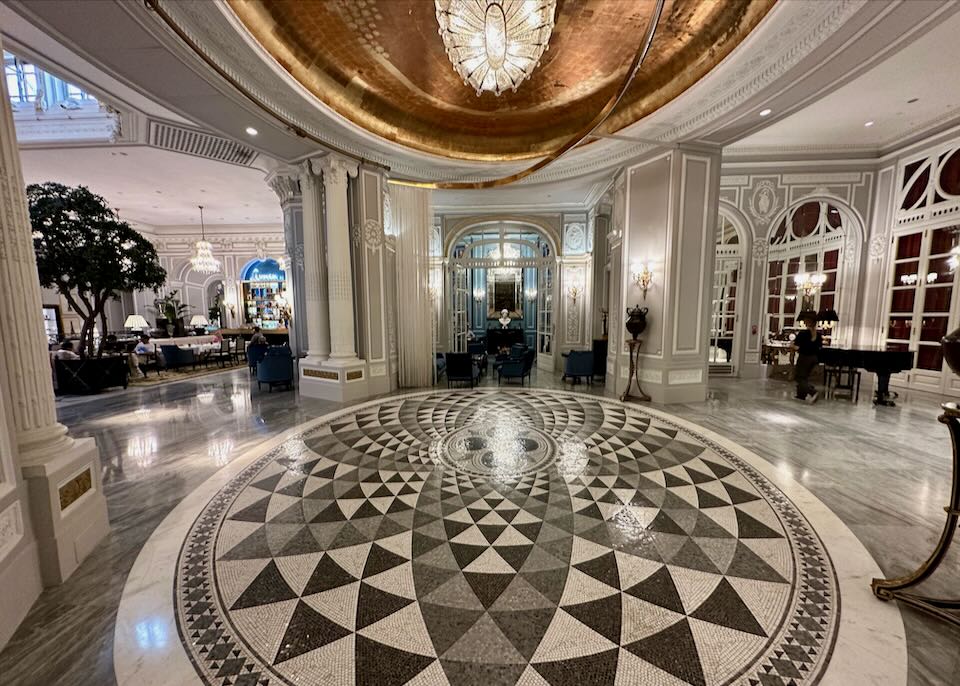 Ornate hotel lobby with exquisitely tiled floor