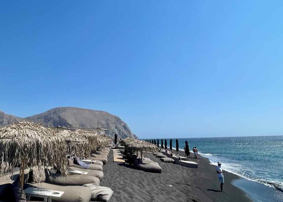 Beach club in Santorini.