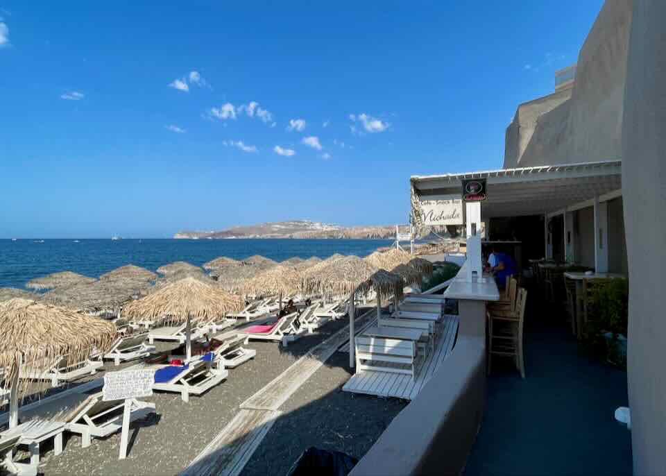 Beach restaurant in Santorini.