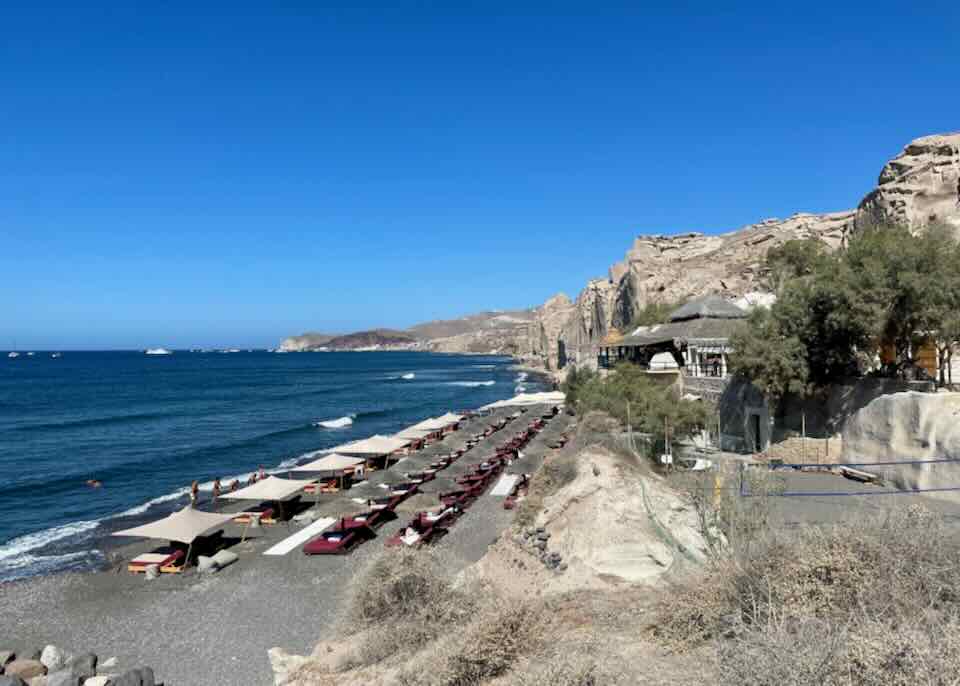 Beach club in Santorini.