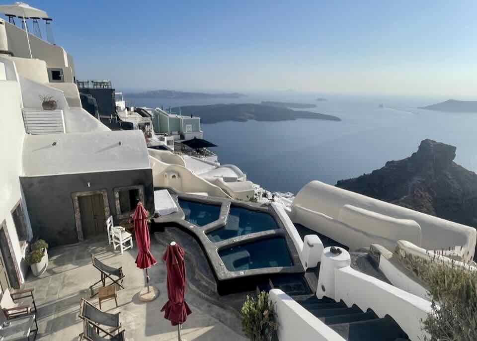 Hotel in Imerovigli with caldera view.