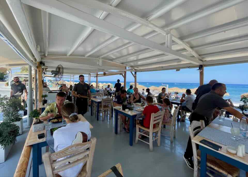 Restaurant at Santorini beach.