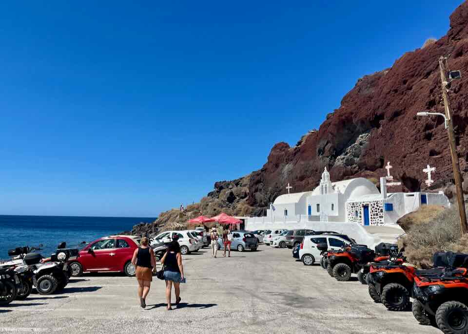 Red Beach parking lot.