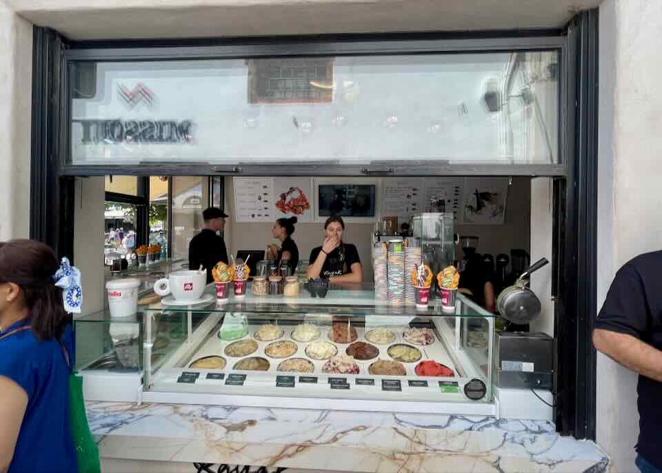 Ice cream shop in Fira, Santorini.