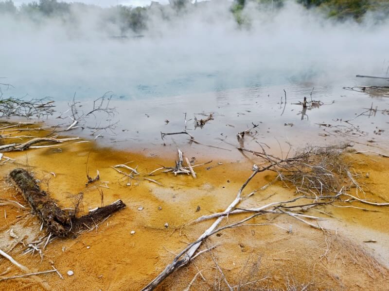 Golden yellow sand is left from sulfer pools.