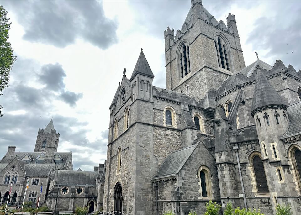 Gothic stone cathedral on a cloudy day