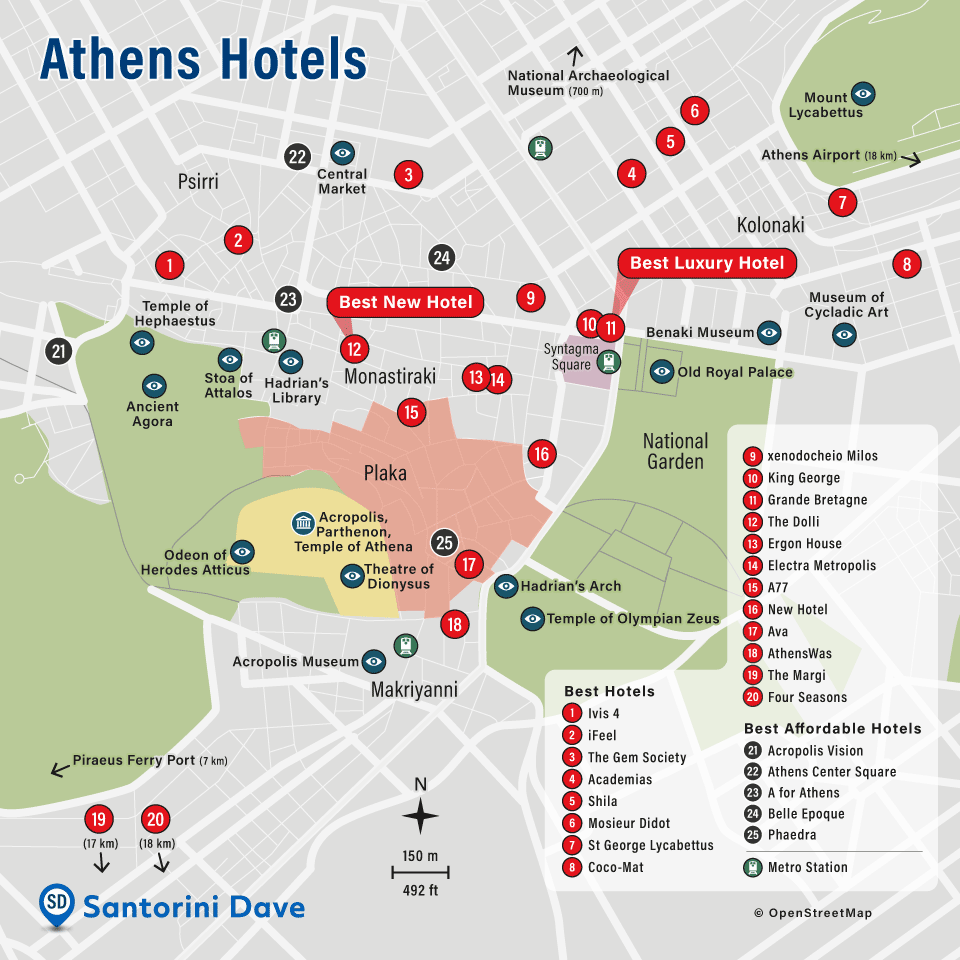 Map of Athens, Greece Hotels and Neighborhoods.