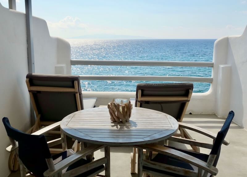 View looking out to sea from a private hotel terrace