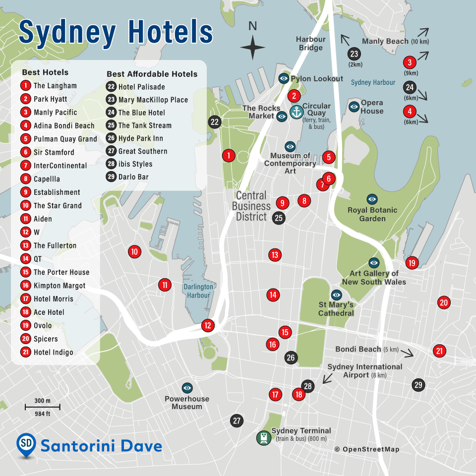 Map of Sydney Hotels and Neighborhoods