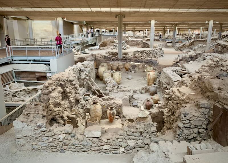 View over an archaeological dig site of an ancient village.