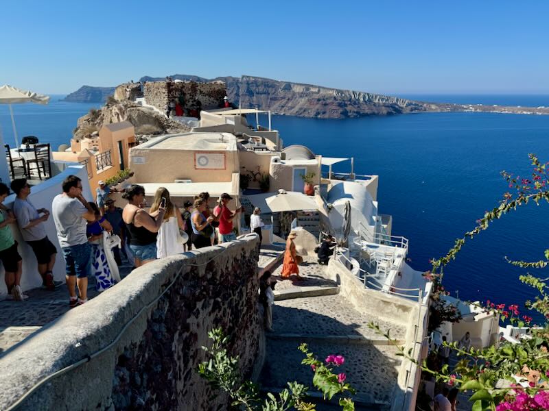 Looking at the calders of Santorini from the Venetian castle ruins in Oia.