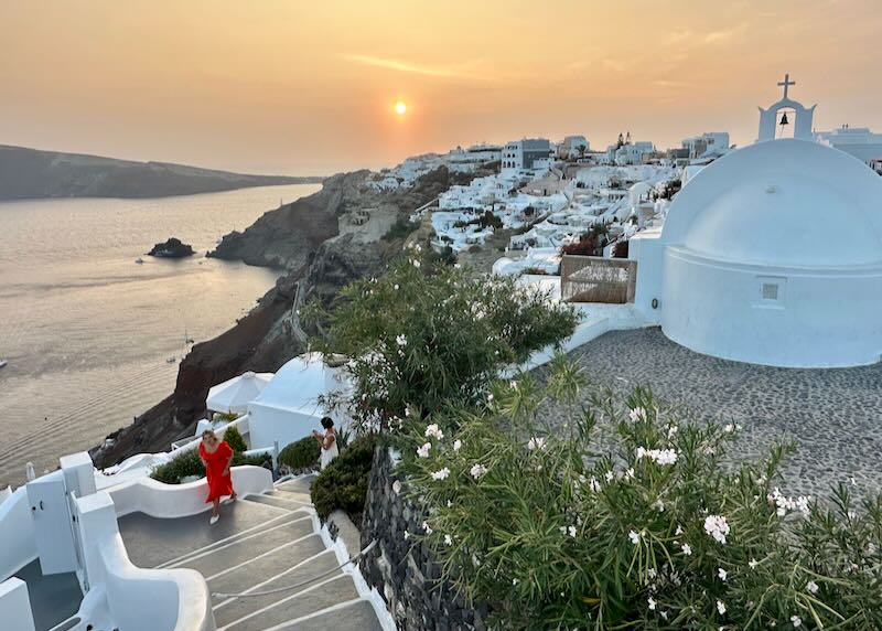 Sunset view from the Greek village of Oia in Santorini