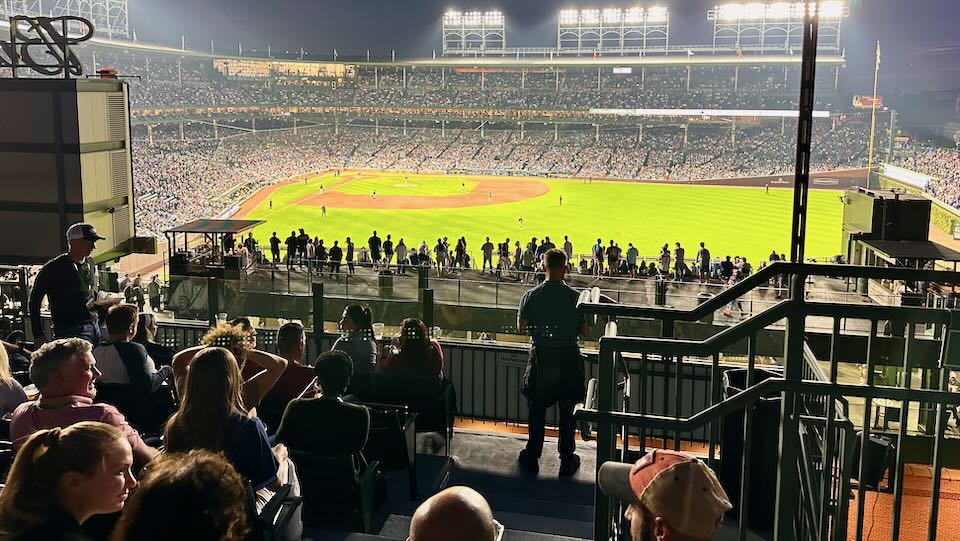 Rooftop baseball game.