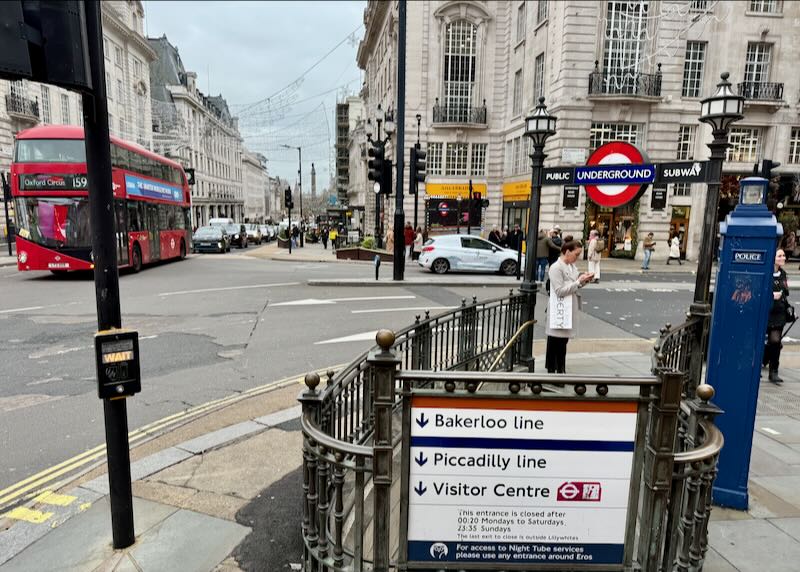 Tube station near London hotel.