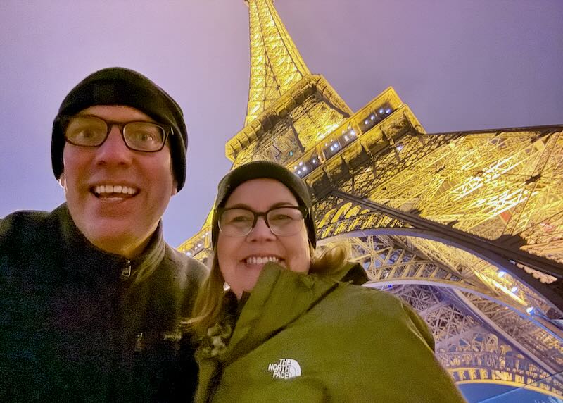 My wife and I at the Eiffel Tower in Paris.