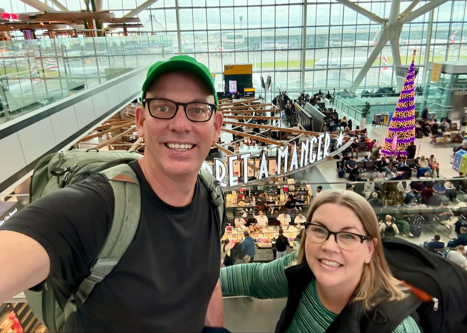 My wife and I at London Heathrow. 