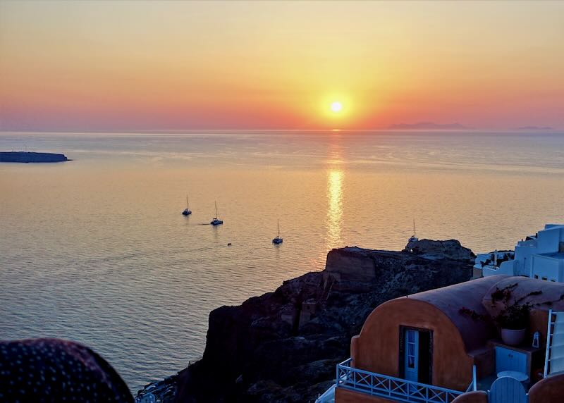 View of the sunset from Oia Castle on Santorini