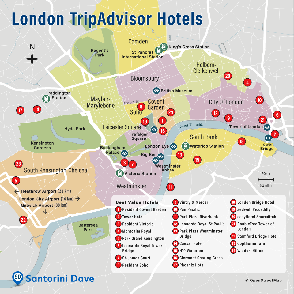 A map of London TripAdvisor Hotels