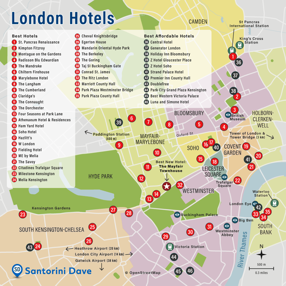 Map of the best and affordable London Hotels.