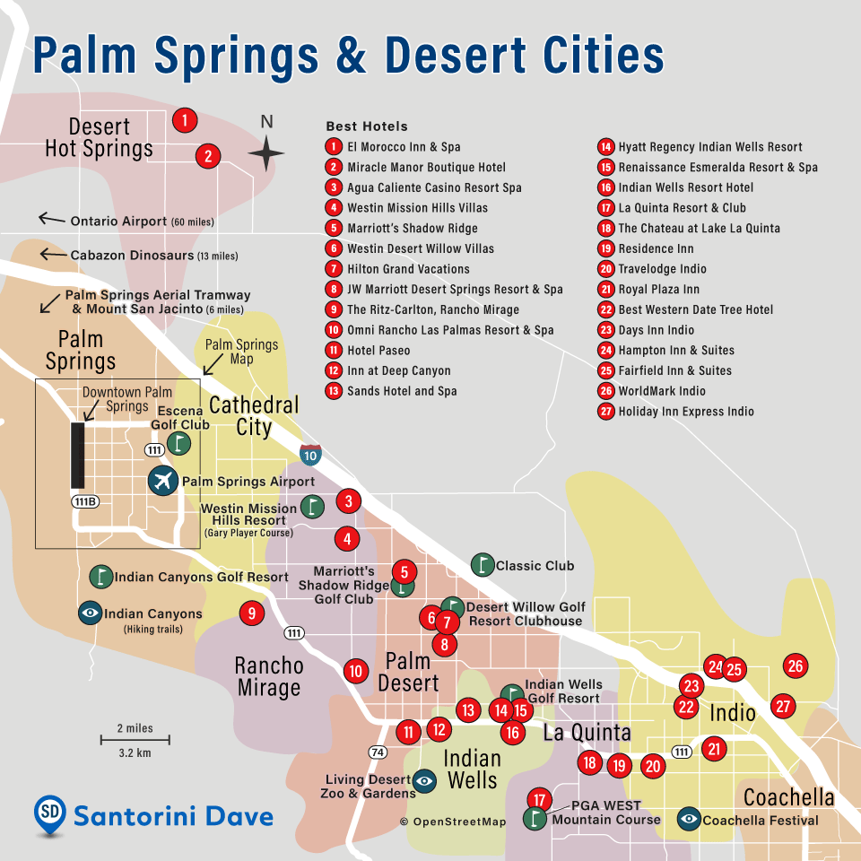 Map of Desert Cities and Coachella Hotels