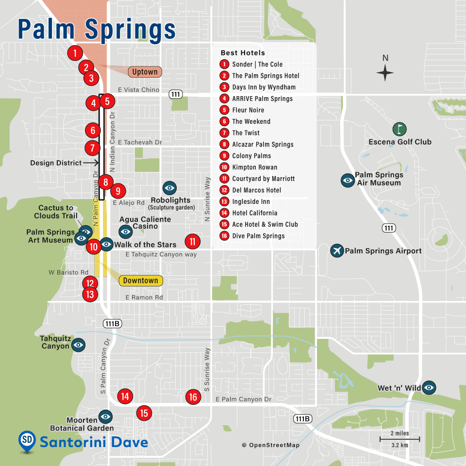 Map of Downtown Palm Springs Hotels