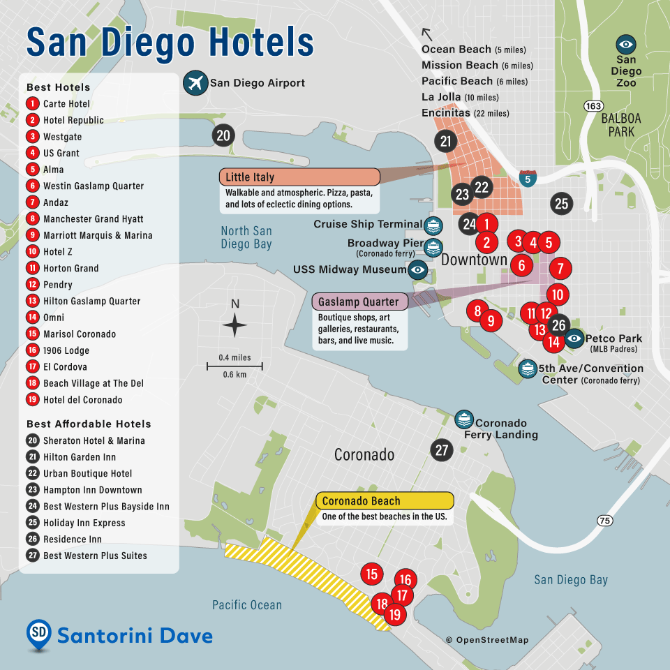 Map of San Diego Hotels and Neighborhoods