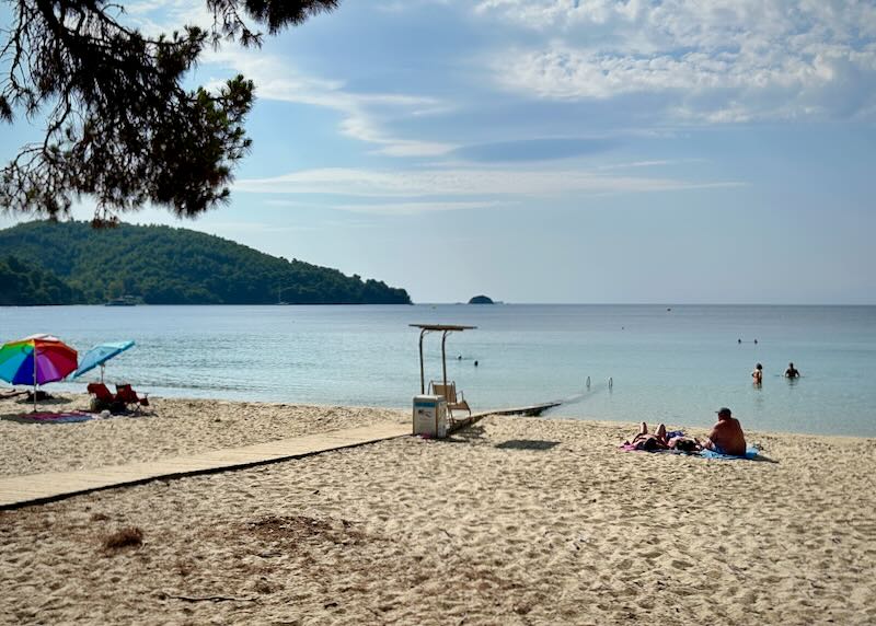 Seatrac mobility assist device at Koukounaries Beach in Skiathos, Greece