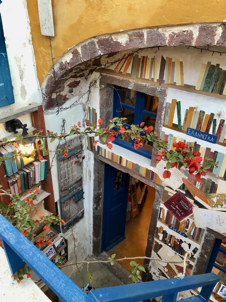 Colorful entrance to a cave bookshop.