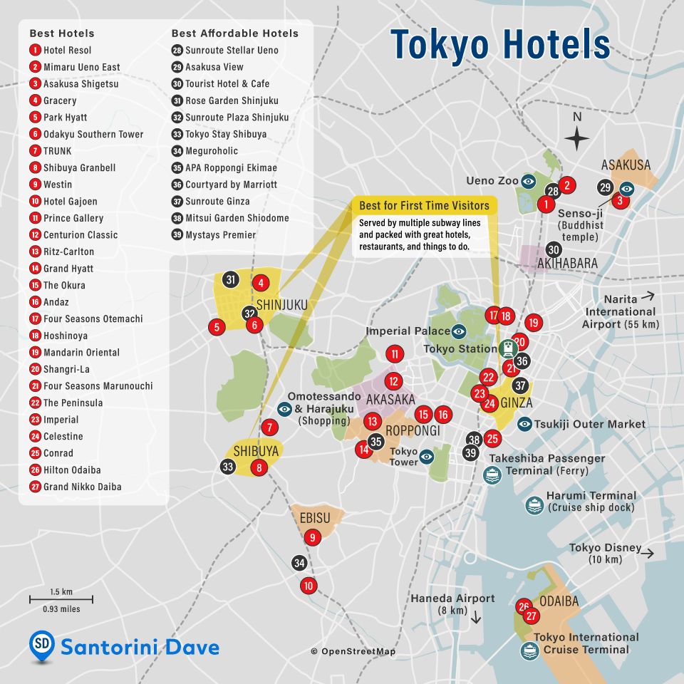 Map of Best Tokyo Hotels and Neighborhoods