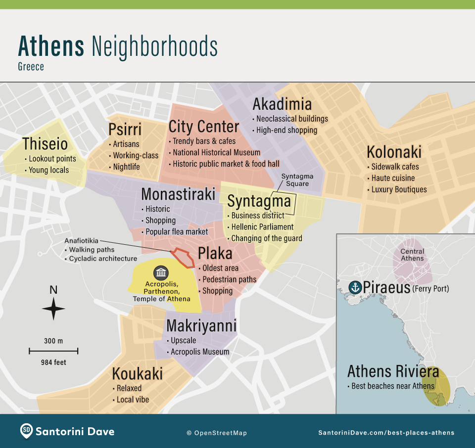 Map of Plaka in Athens, Greece.